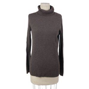 Muji Brown Wool Ribbed Knit Turtleneck Sweater Jumper Fitted Minimalist Size XL